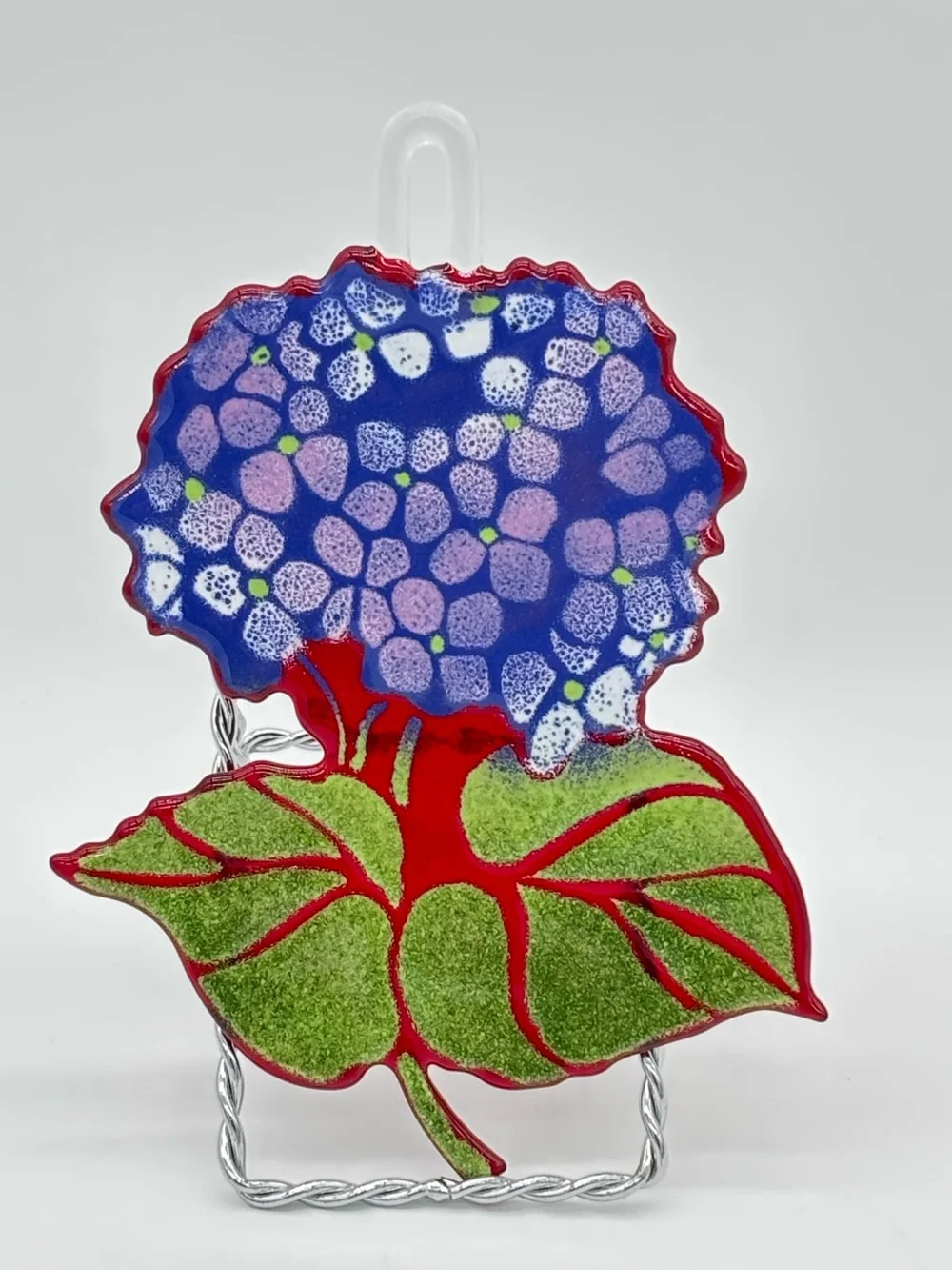 Hand Blown Glass Hydrangea Flower Suncatcher Purple Whimsical Boho Cottagecore
